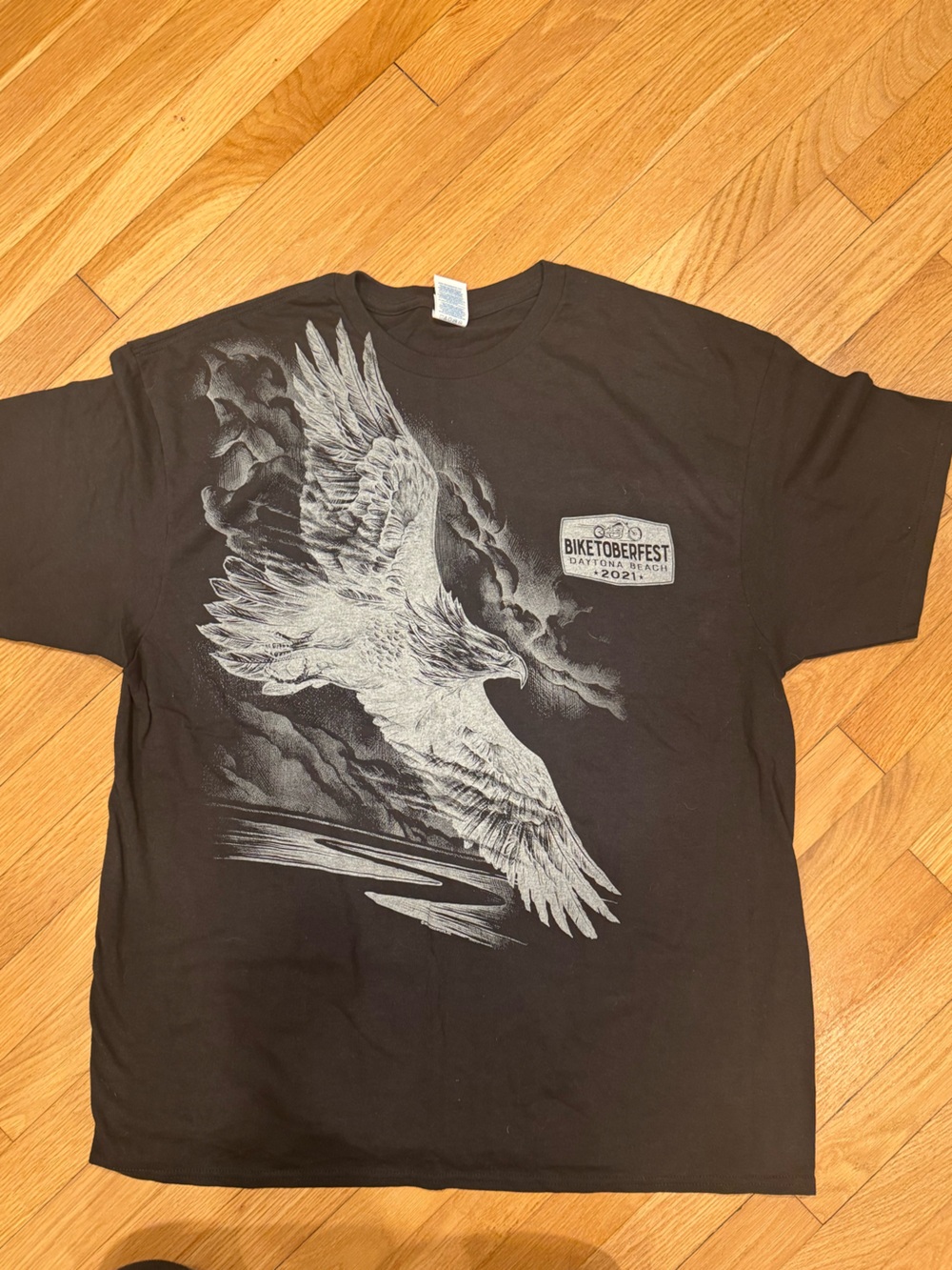 Black Biketober Fest T-Shirt with White Eagle Graphic